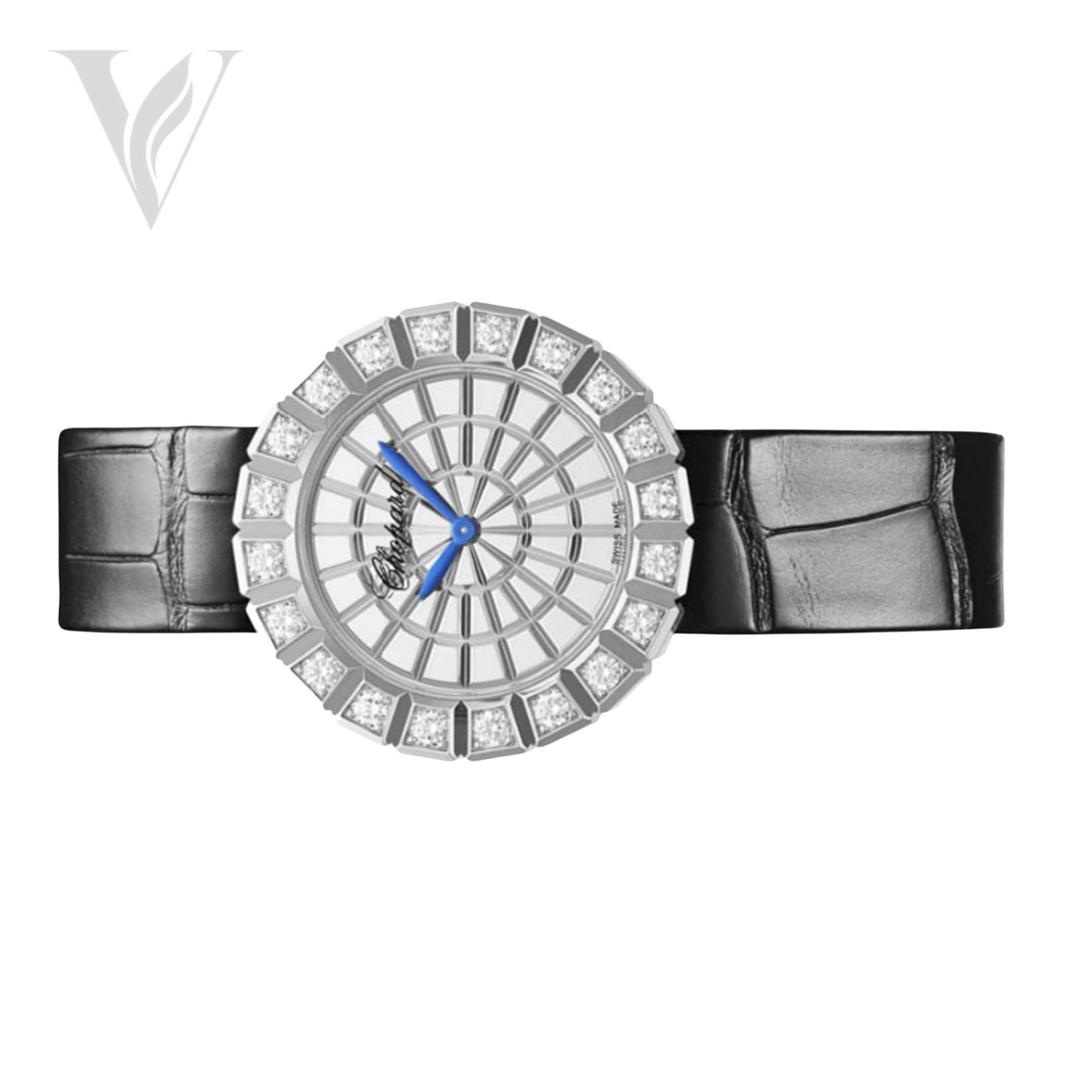Chopard Ladies Watch - Diamond Detail & Black Leather Strap – View 2