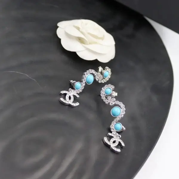 Timeless Turquoise Crystal Cclogo Drop Earrings - view 4