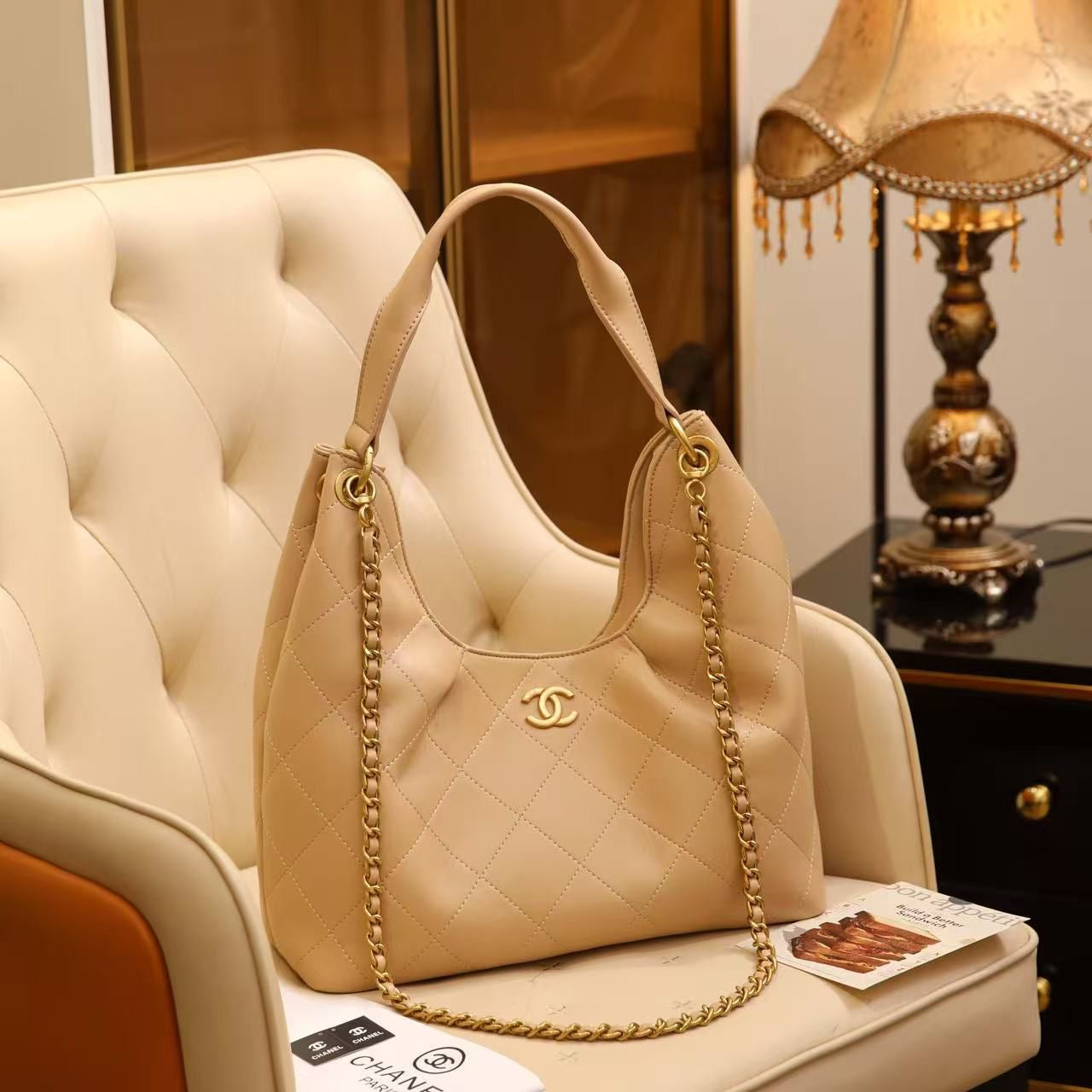 Elevated Hobo Handbag Calfskin Gold Tone - view 4