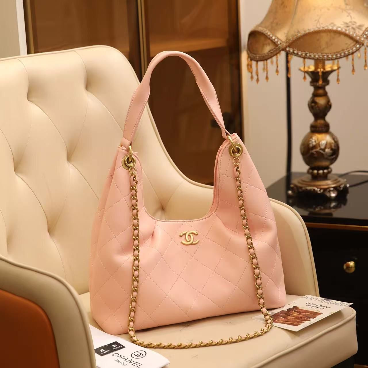 Sharp Hobo Handbag Light Pink Shiny Lambskin - view 4