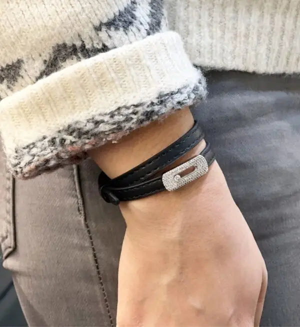 Sophisticated Leather Double Wr Bracelet Pink Diamonds - view 6