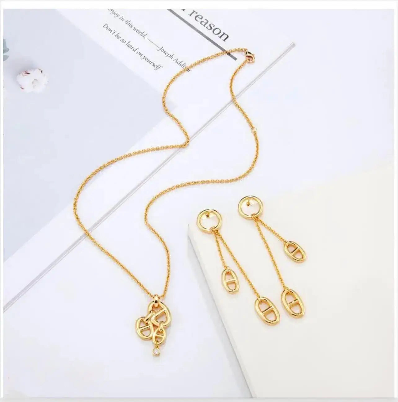 Elevated Cd Navy Necklace Earrings Set Gold - view 4