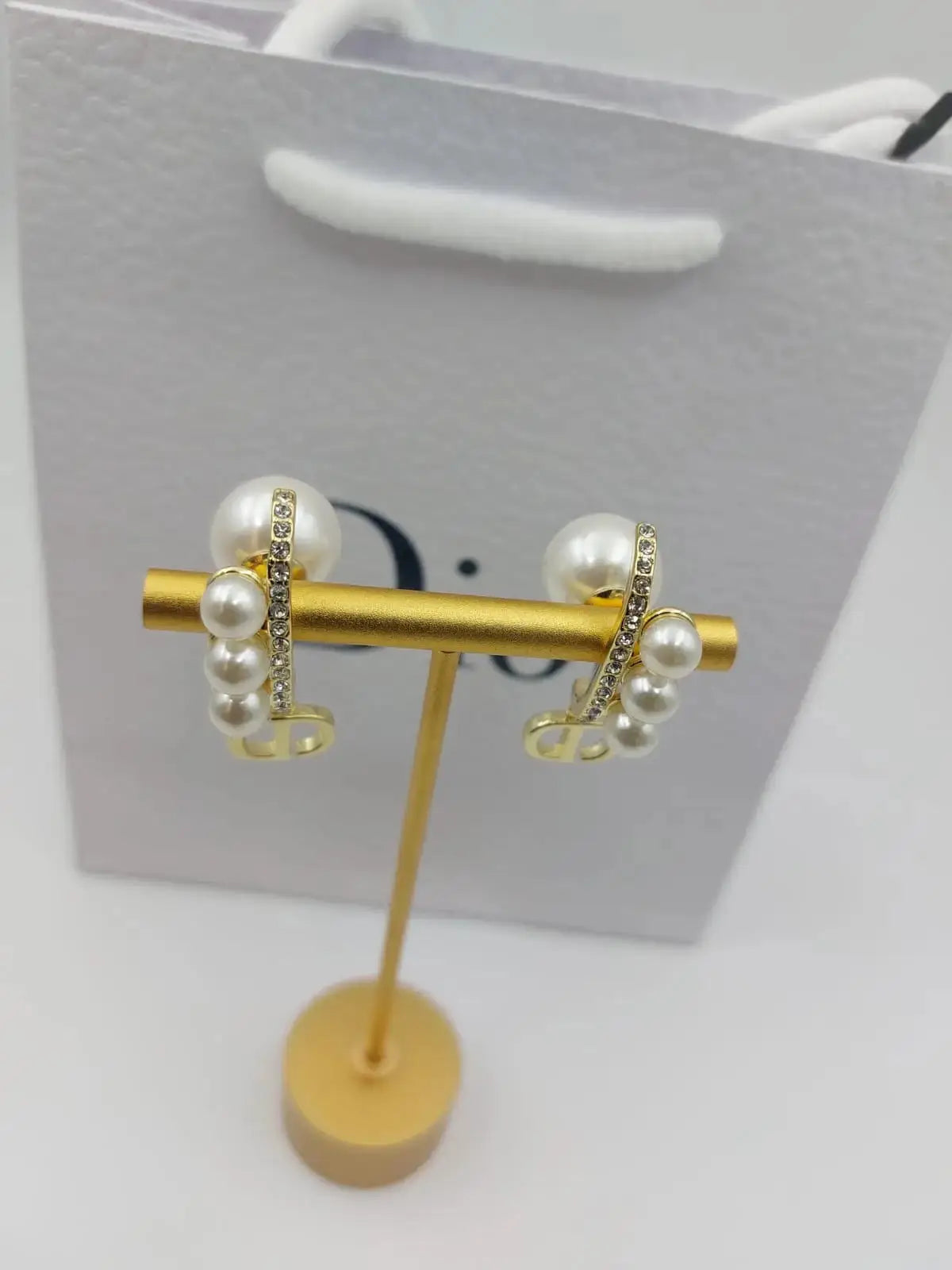 Detailed Cd Pearl Crystal Earring Gold - view 4