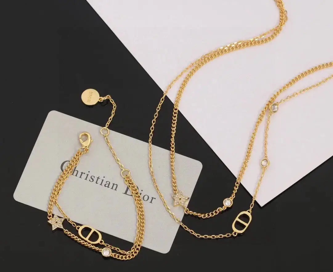 Statement Cd Star Crystal Layered Necklace Gold 1 - view 3