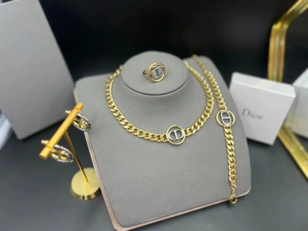 Sophisticated Cd Necklace Gold Finish Metal - view 4