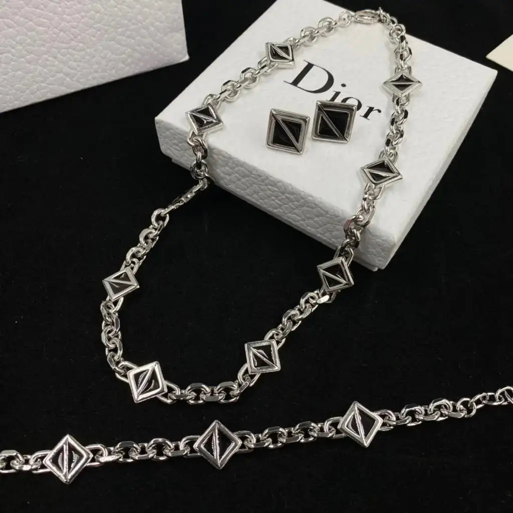 Sharp Geometric Chain Necklace Bracelet Set Si Er - view 4