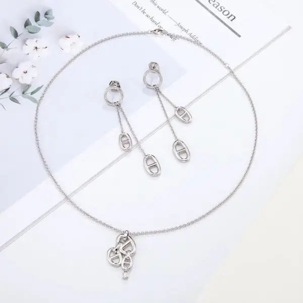 Sophisticated Navy Necklace Earrings Set Gold - view 6
