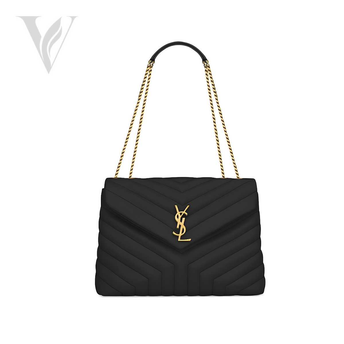 Saint Laurent Loulou Golden Logo Chain Bag - Black