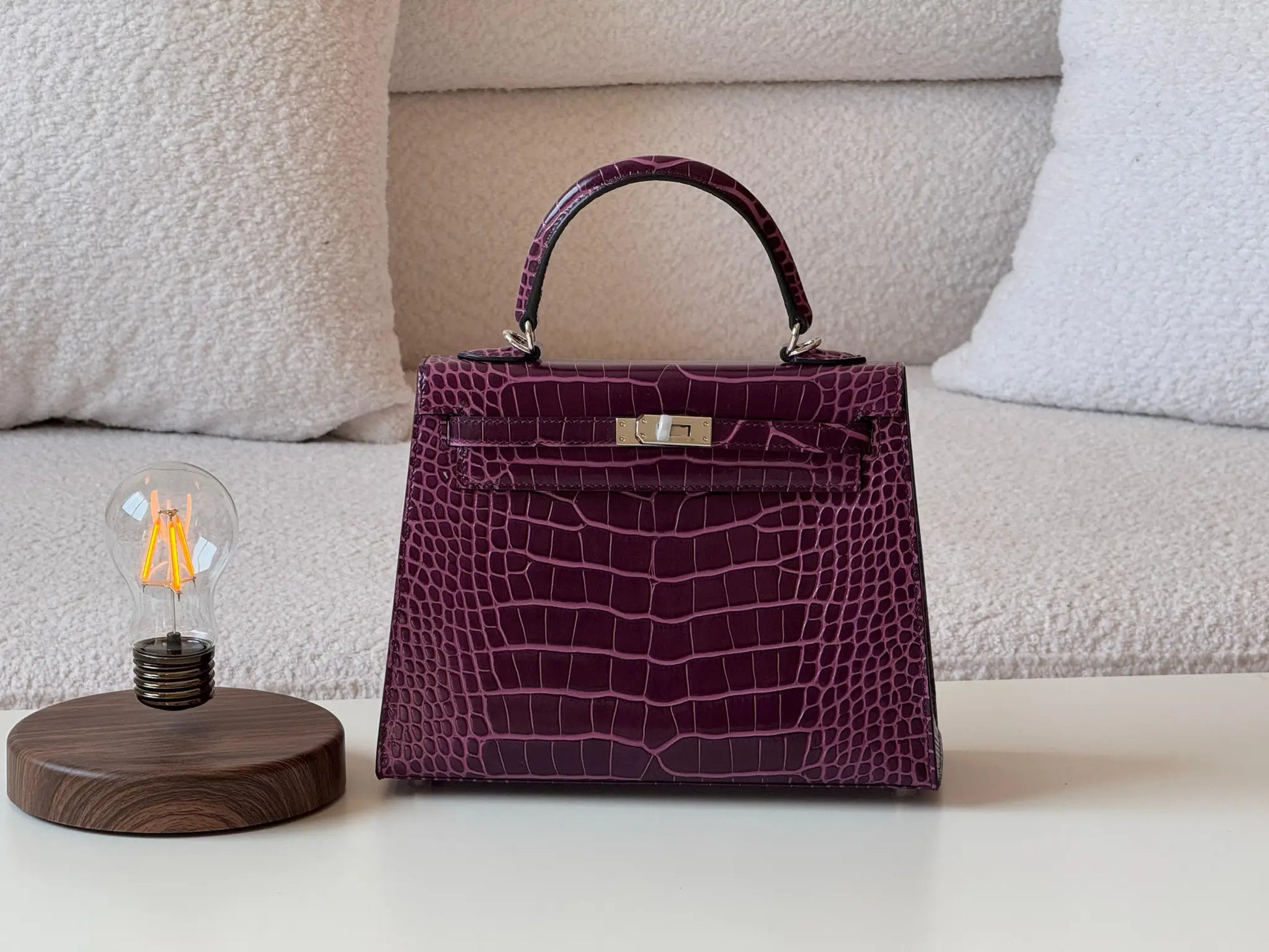 Modern Structured Top-Handle Handbag Crocodile Mahroon Color - view 2