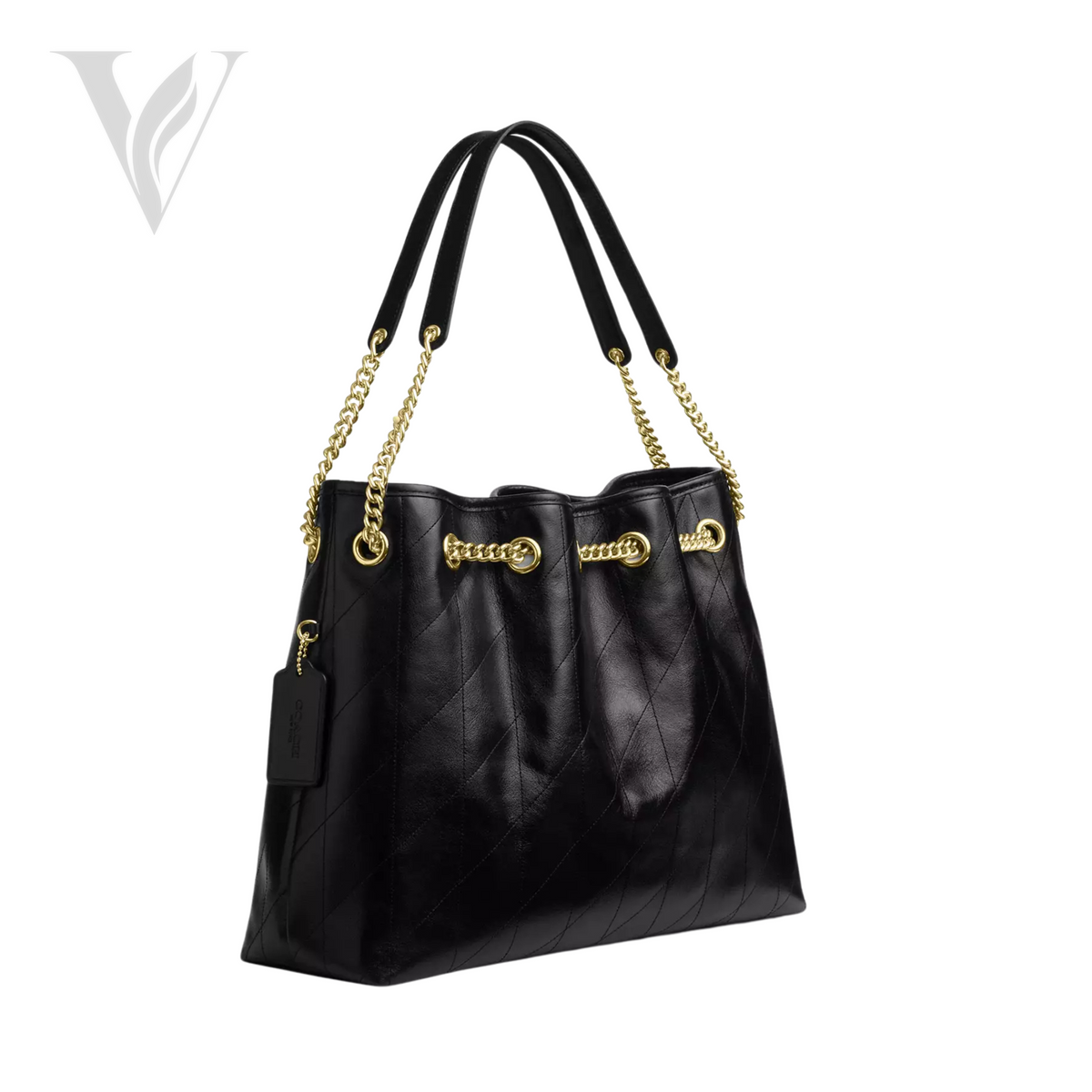 Coach Quilted Leather Chain Bucket Bag - Black, Gold – View 2