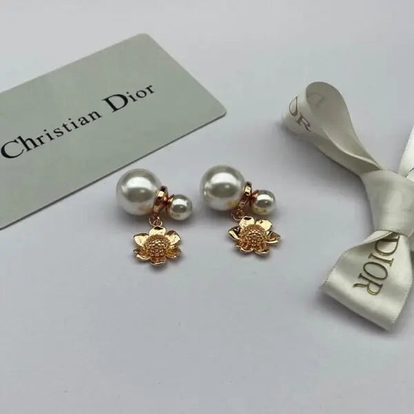 Sharp Cd Floral Pearl Drop Earring Gold - view 6