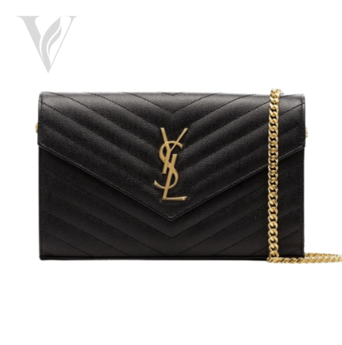 Saint Laurent Cassandre Envelope Chain Crossbody Bag - Black Grain De Poudre Leather