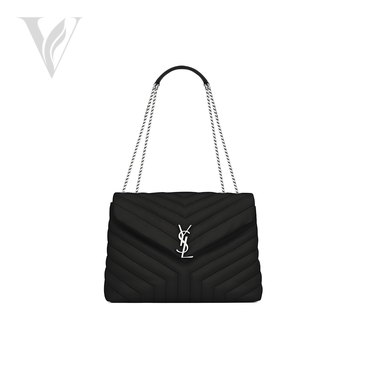 Saint Laurent Loulou Logo Chain Bag - Silver, Black