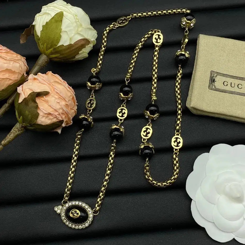 Clean-Finish GG Black Bead Chain Bracelet Gold - view 4