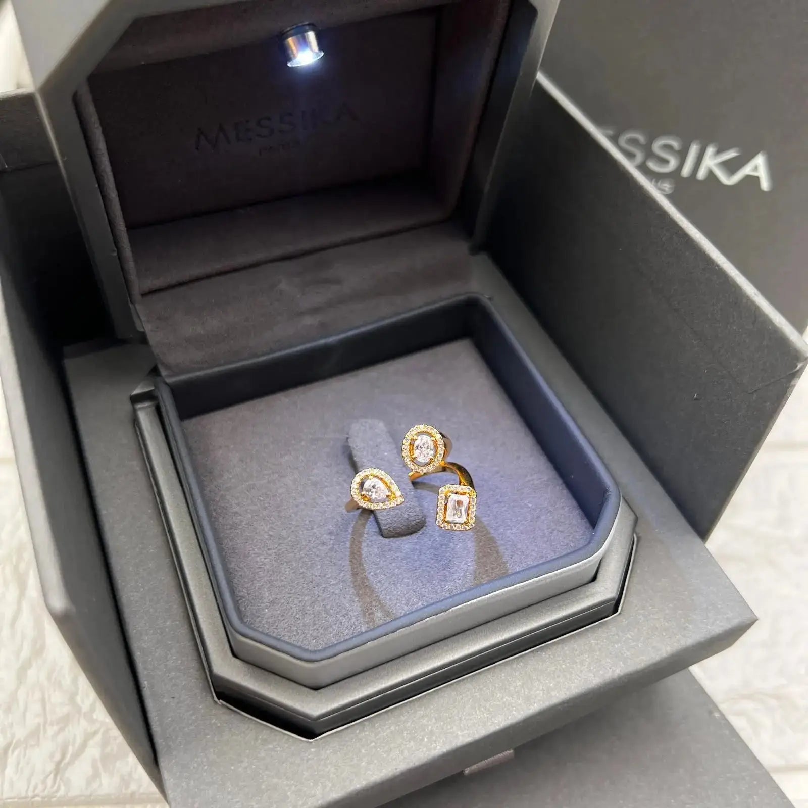 Elevated Twin Stone Toi Open Ring Yellow Gold Diamonds - view 4