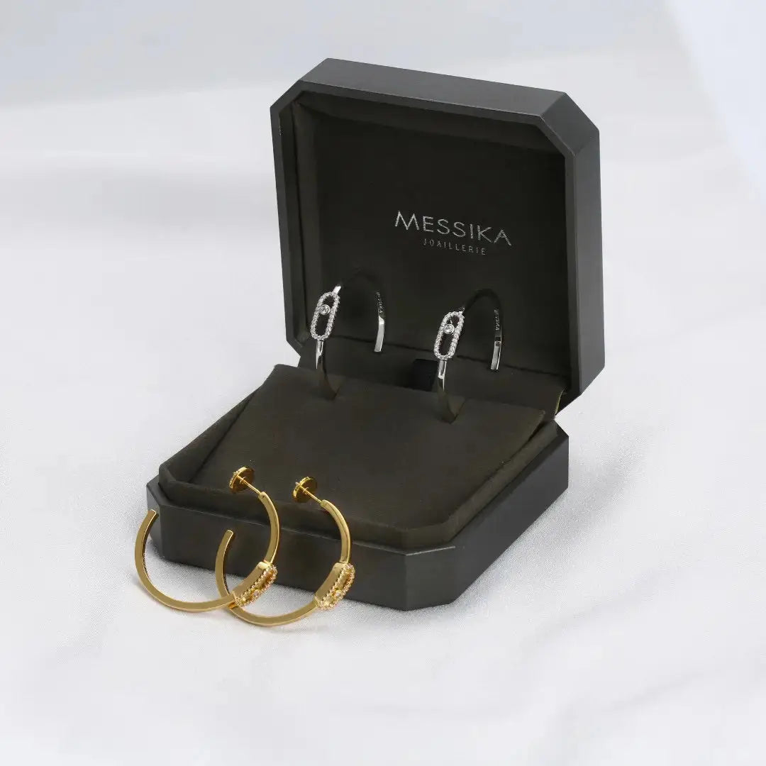 Modern Layered Pavé Double Hoop Earrings Mixed Gold Diamonds - view 3
