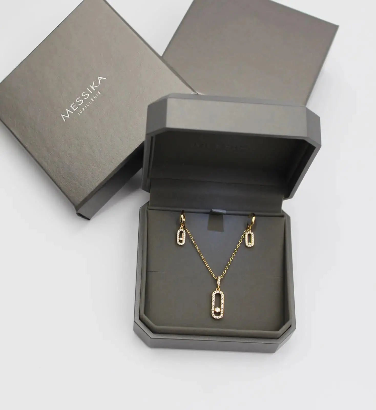 Detailed Long Pavé Station Necklace Earrings Set - view 4