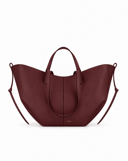 Polène Cyme textured leather tote in Black Cherry