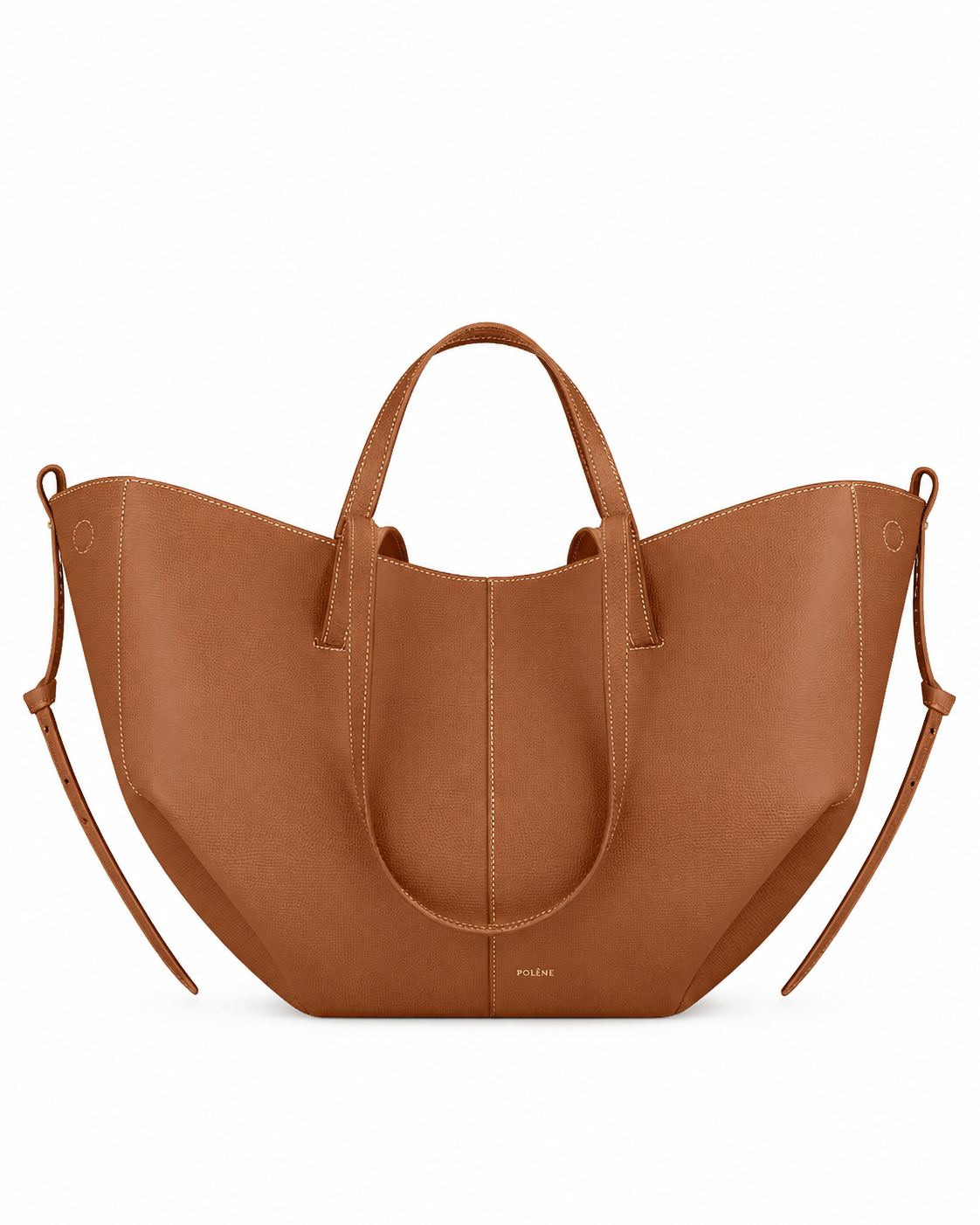 Polène Cyme textured leather tote in Cognac