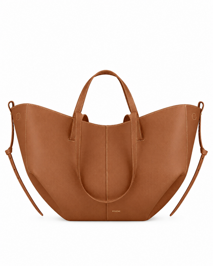 Polène Cyme textured leather tote in Cognac