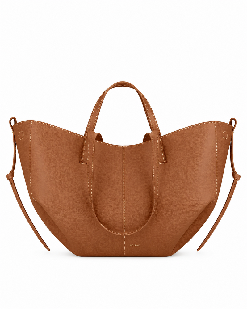 Polène Cyme textured leather tote in Cognac