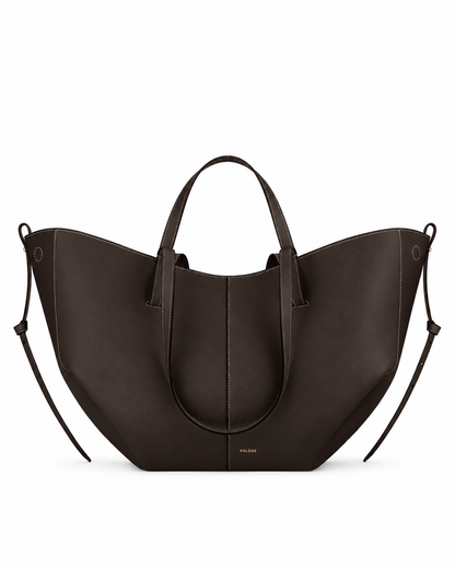Polène Cyme textured leather tote in Ebony