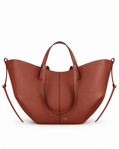 Polène Cyme textured leather tote in Red Clay