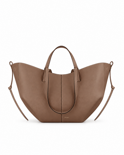 Polène Cyme textured leather tote in Root