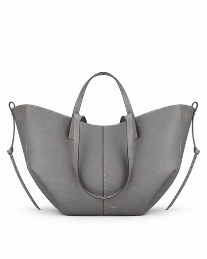 Polène Cyme textured leather tote in Stone