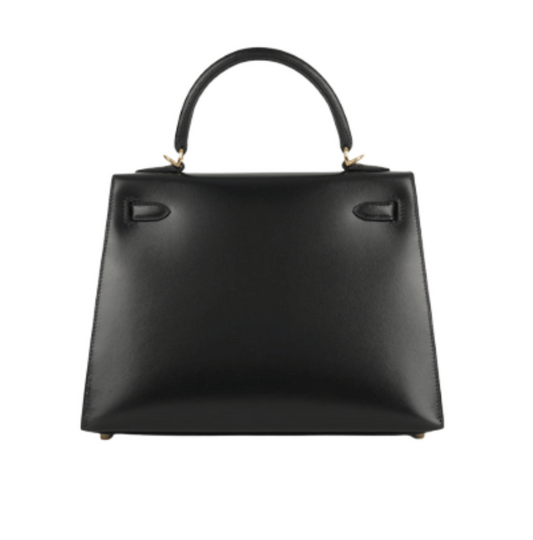 Modern Structured Top-Handle 28 Sellier Handbag in Black Box Calfskin Leather with Gold Hardware - view 2