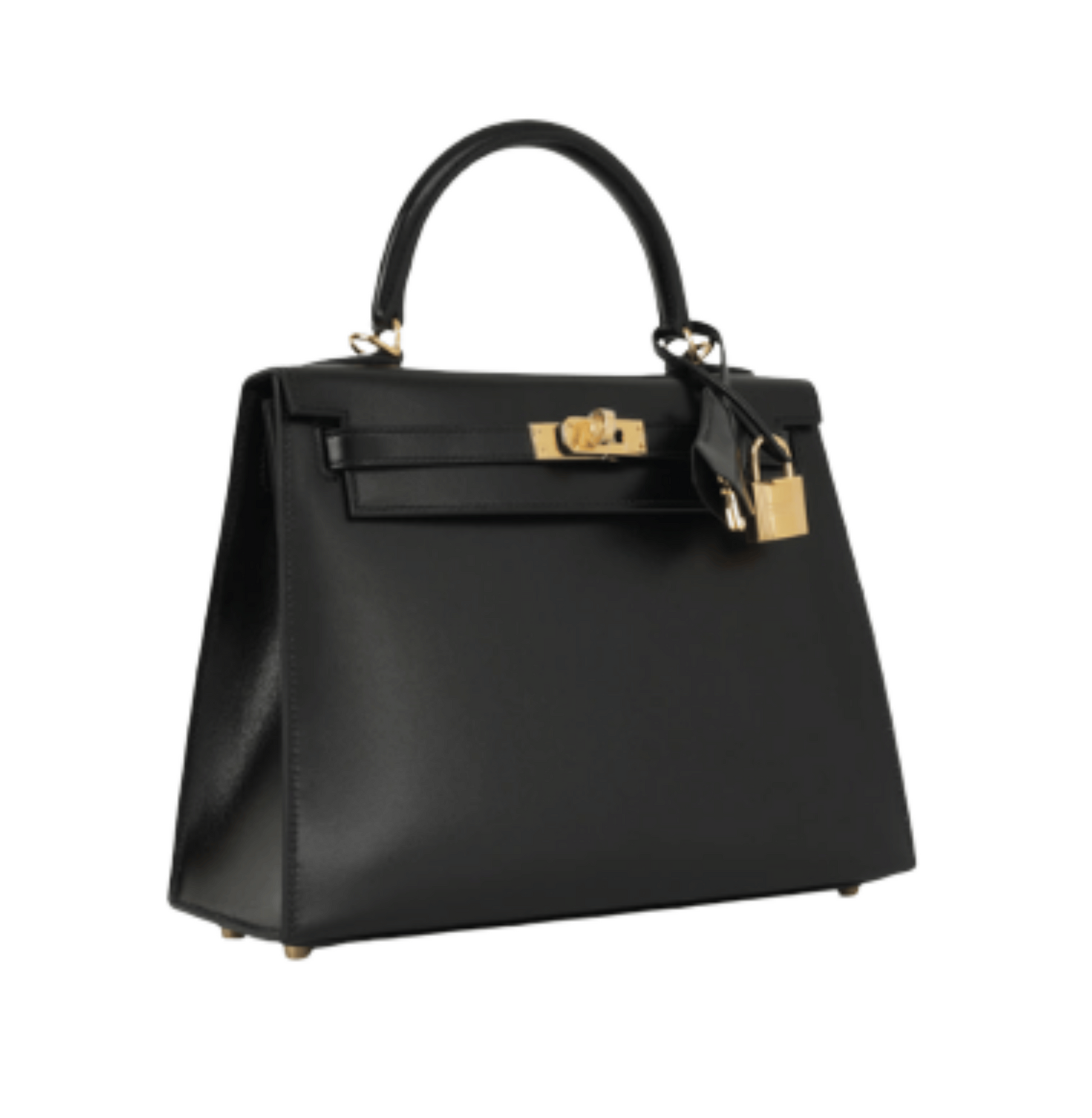 Modern Structured Top-Handle 28 Sellier Handbag in Black Box Calfskin Leather with Gold Hardware - view 3
