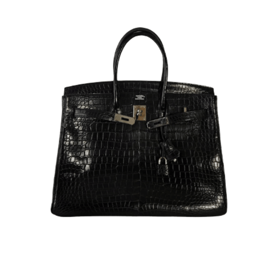 Premium-Look Structured Carryall Handbag Shiny Black Crocodile Skin
