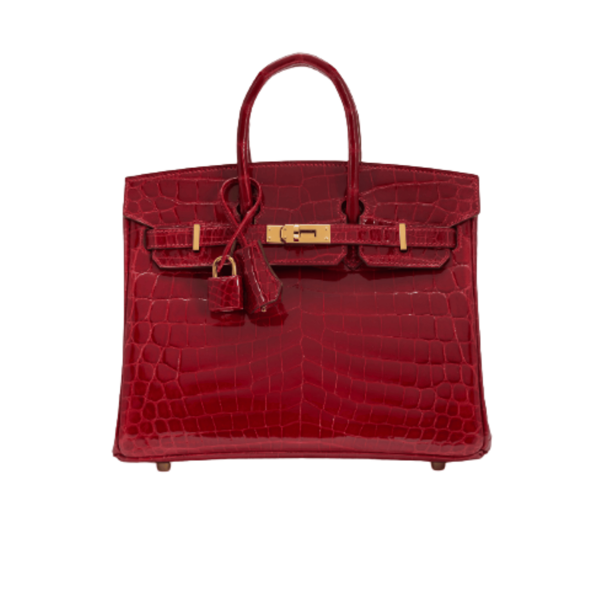 Sophisticated Structured Carryall 30 Handbag Shiny Niloticus Crocodile Leather Deep Red Color