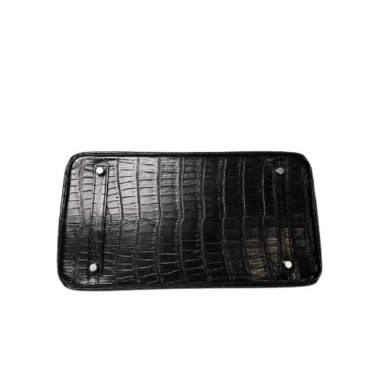 Premium-Look Structured Carryall Handbag Shiny Black Crocodile Skin - view 2