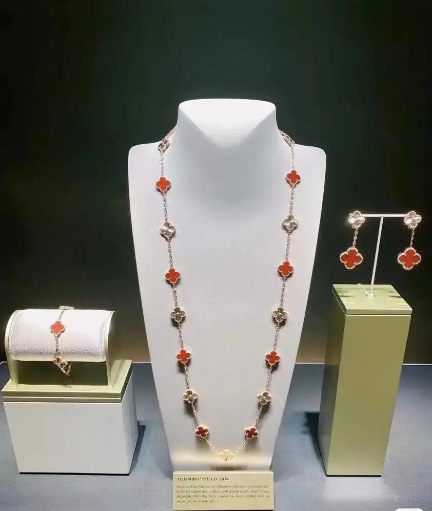 Statement Red Clover Necklace Earring Bracelet - view 4